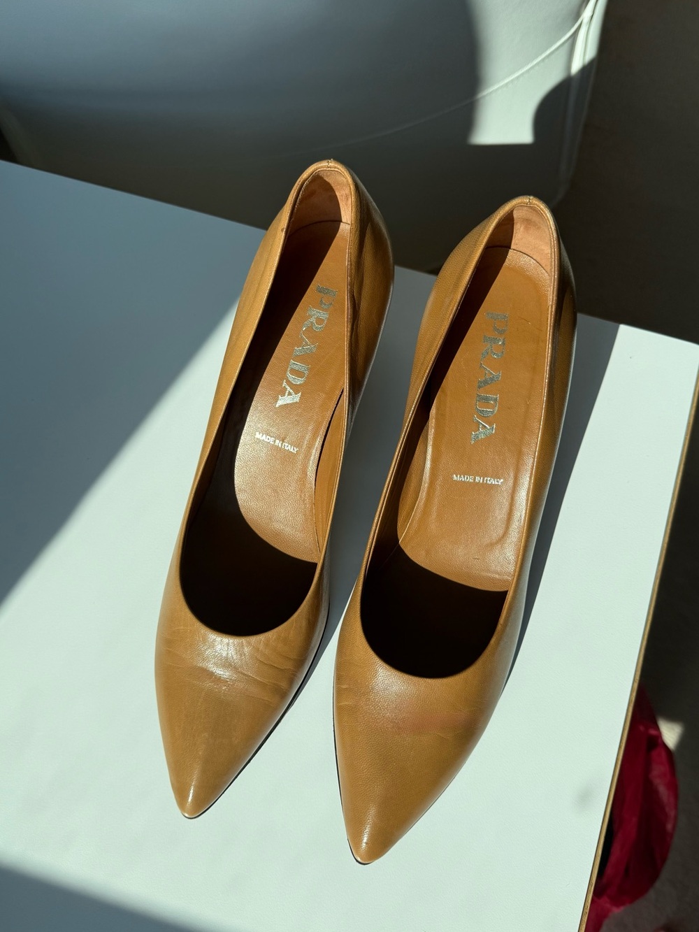 Prada Pointed Toe Caramel Brown Heels / Pumps